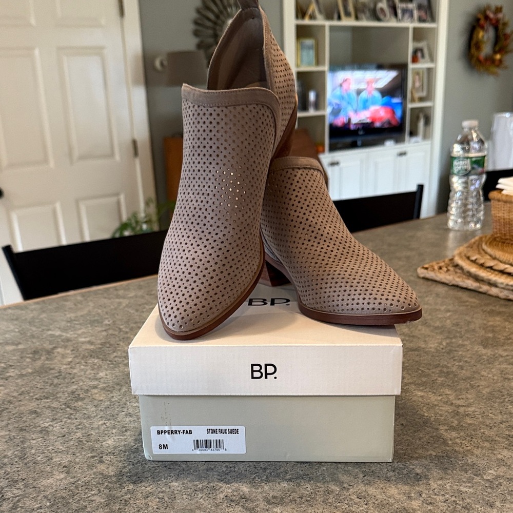 BP Taupe Perforated Ankle Boots